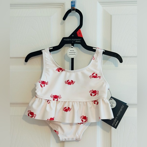 Modern Moments Kids Swim Bikini - White with Red Crabs - Picture 1 of 2